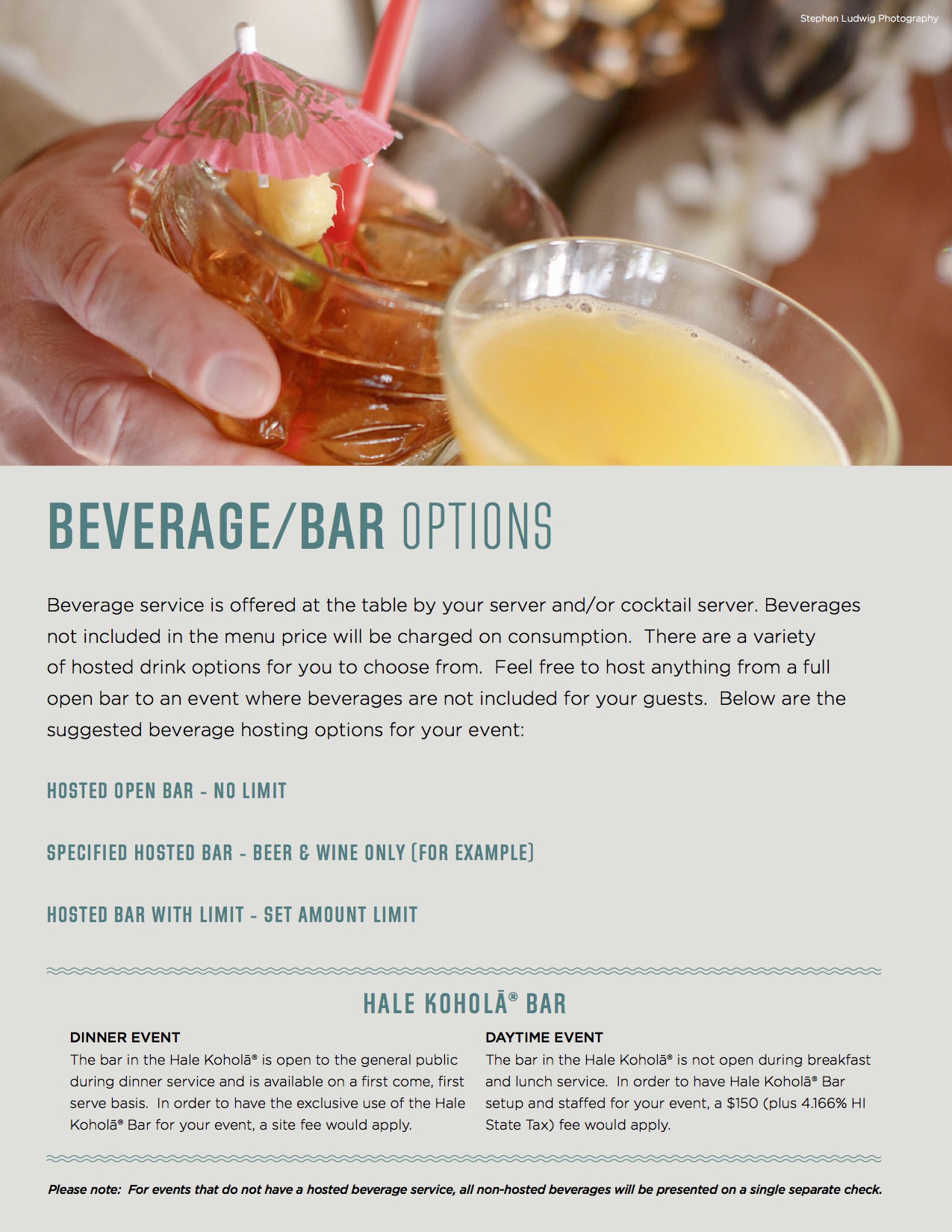Beverage and bar menu