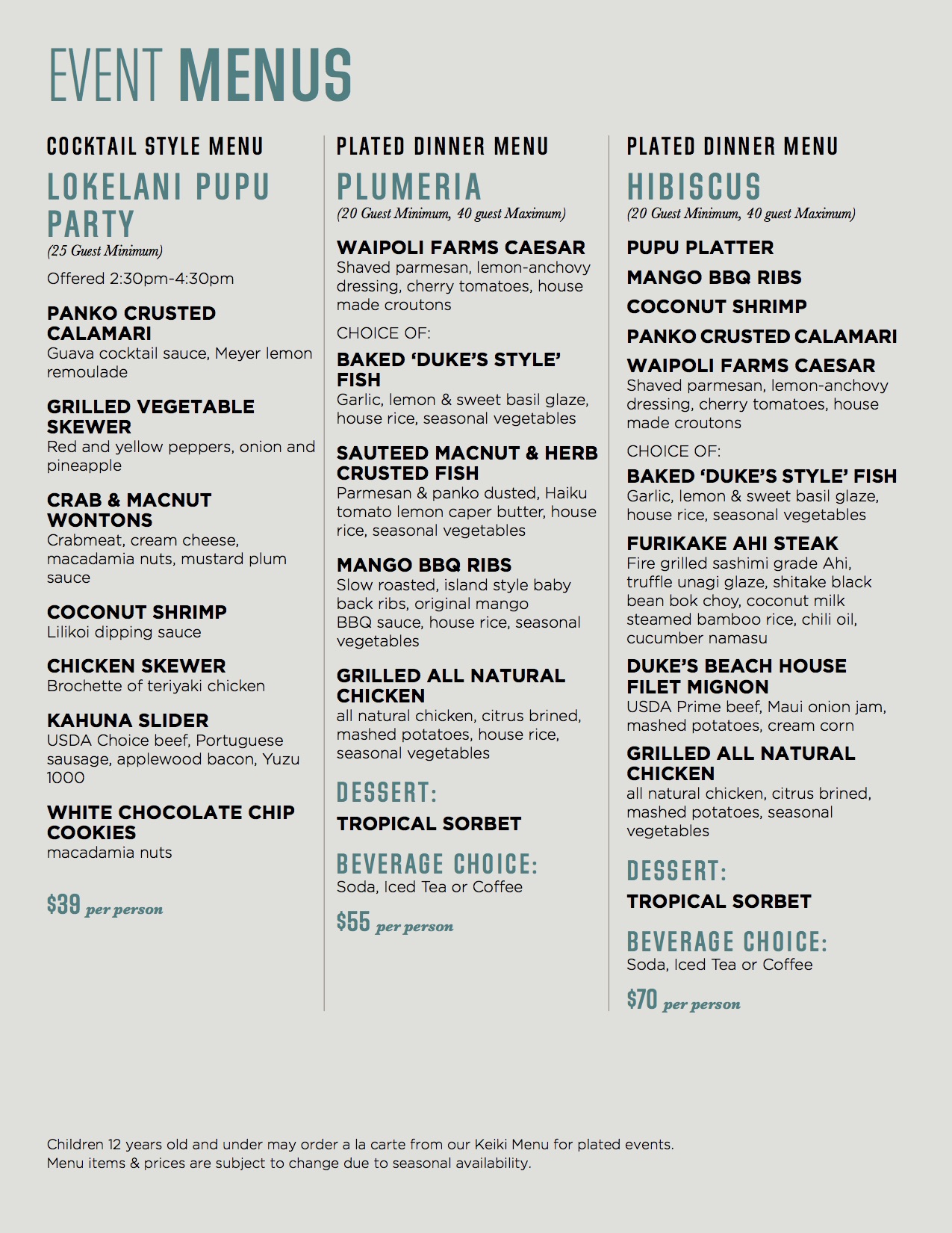 Banquet Event Menu