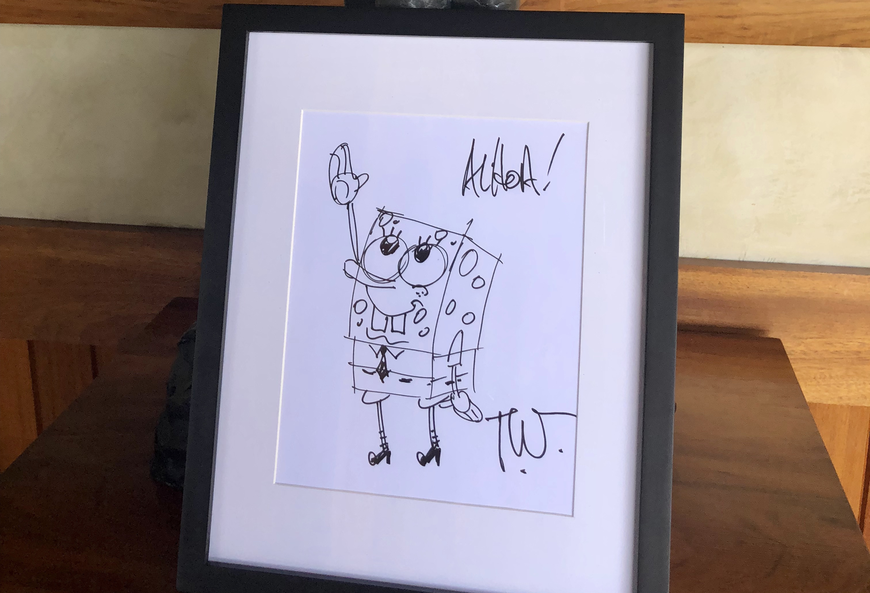 Character drawing of spongebob in a frame