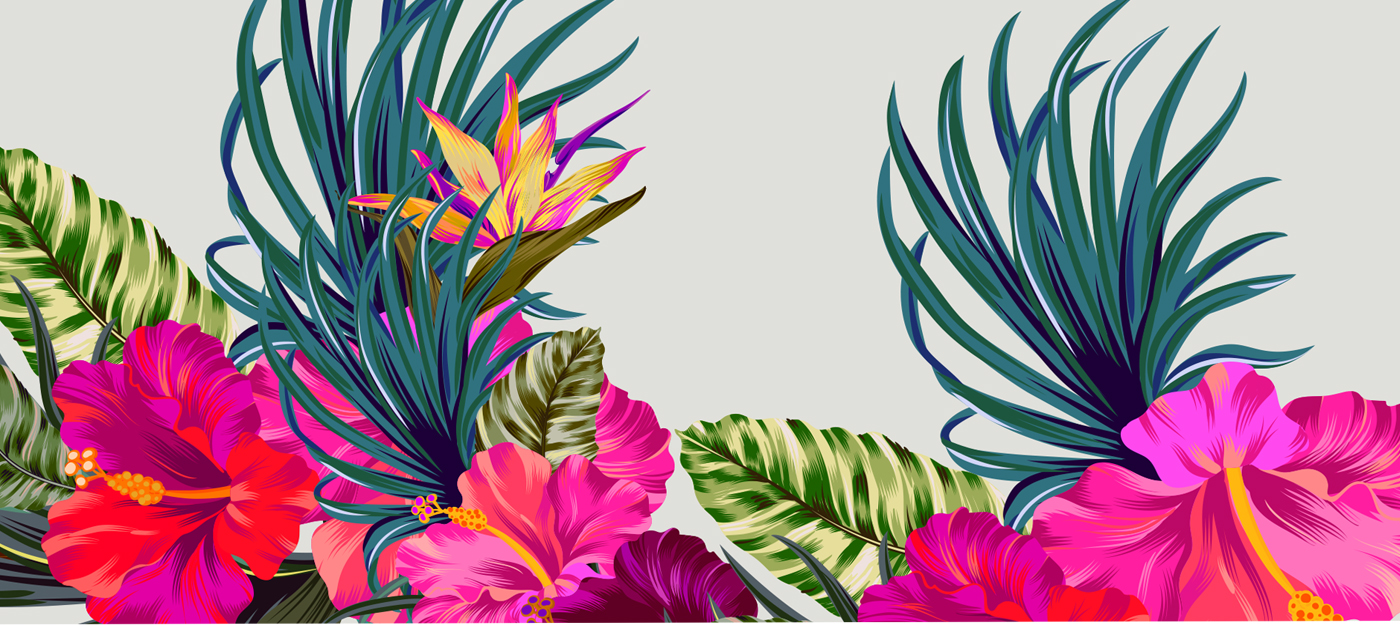 Tropical pattern of Hawaiian flowers and leaves