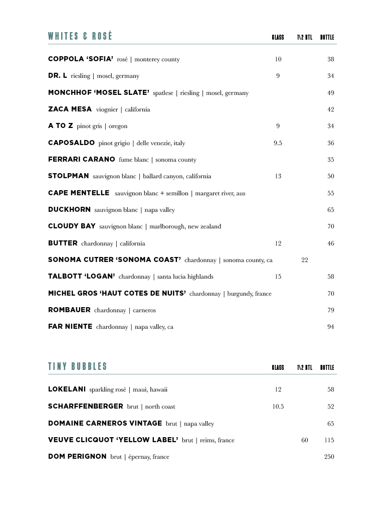 Wine Menu