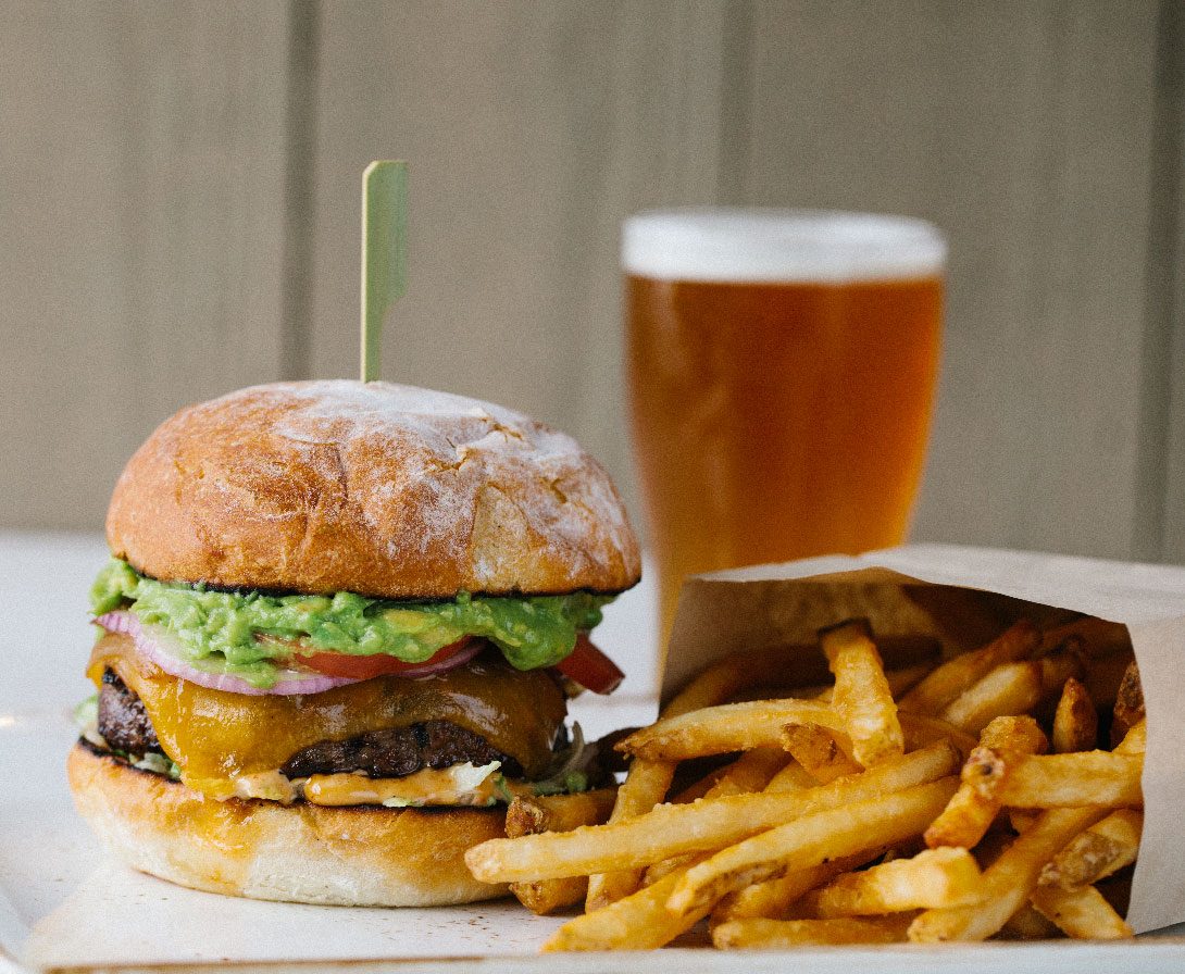 beer burger and fries